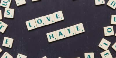 top-view-love-hate-word-black-background
